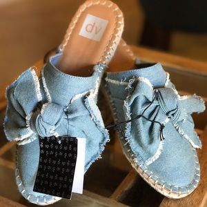 Denim mule bow slides